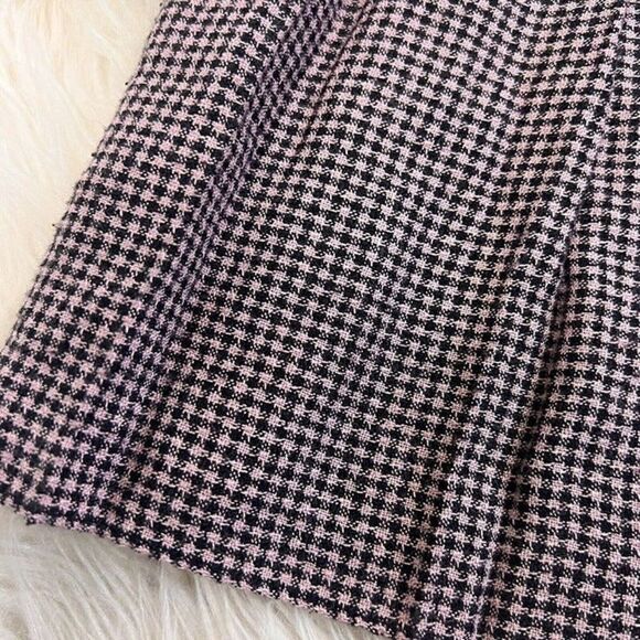 Vintage Kips Bay Pink & Black Womens Houndstooth Plaid Skirt Pleated Skater 9/10 - Picture 3 of 12